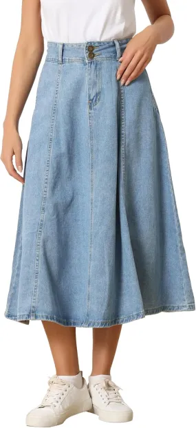 Allegra K Women's Casual Denim Skirt High Waist A-Line Classic Long Jean Skirts