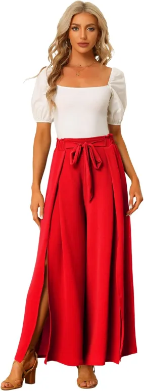 Allegra K Women's High Slit Hem High Waist Casual Wide Leg Long Palazzo Pants