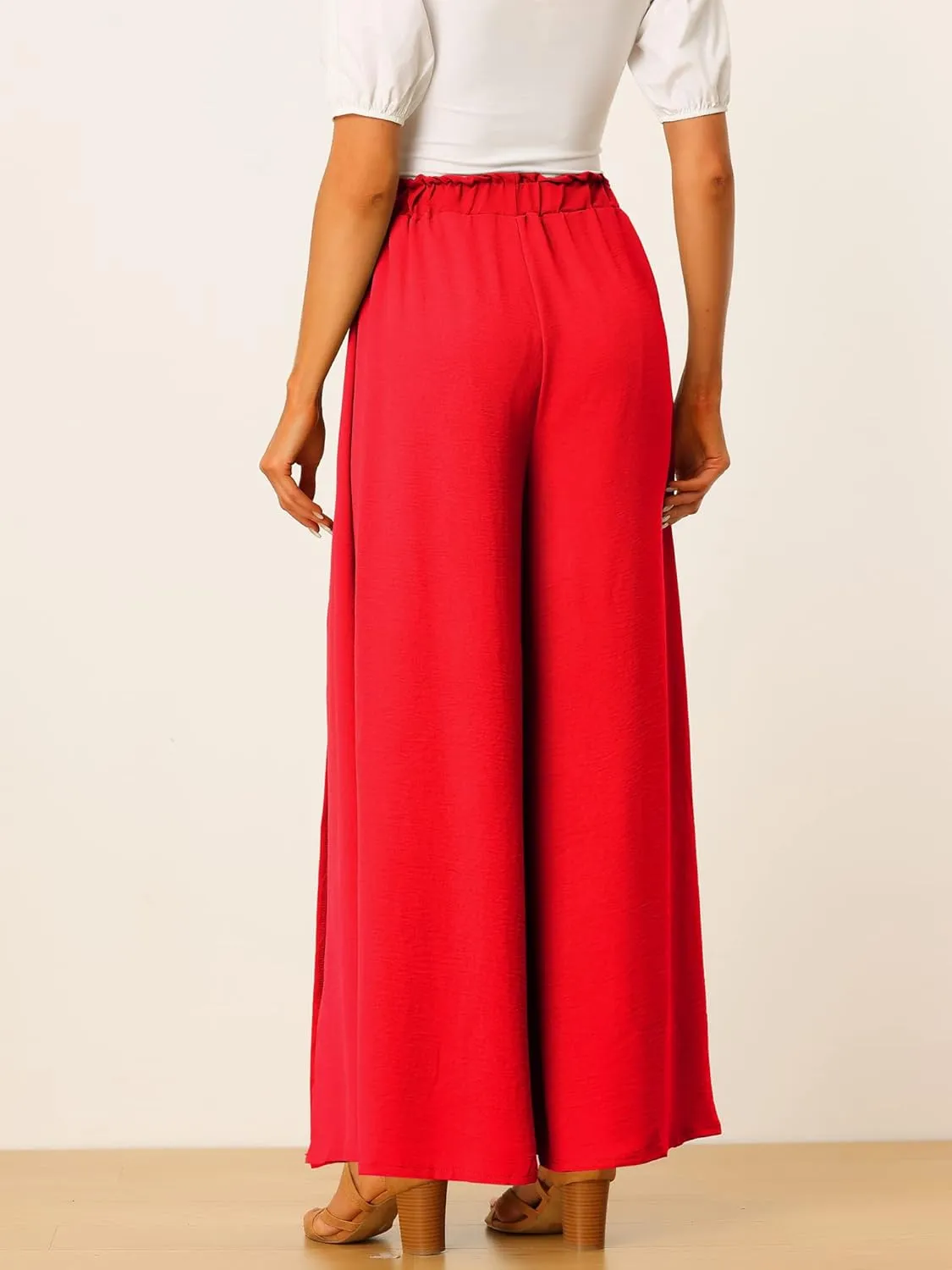Allegra K Women's High Slit Hem High Waist Casual Wide Leg Long Palazzo Pants