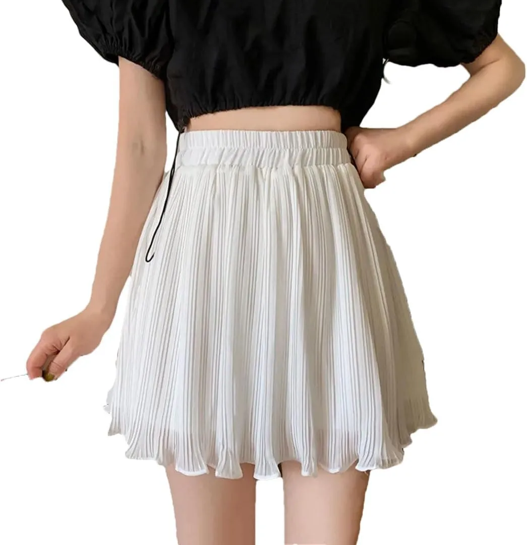 Alloaone Women Pleated Solid Summer Mini Light Soft Slim Bottom Skirts
