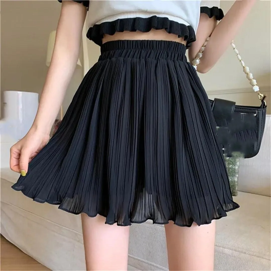 Alloaone Women Pleated Solid Summer Mini Light Soft Slim Bottom Skirts