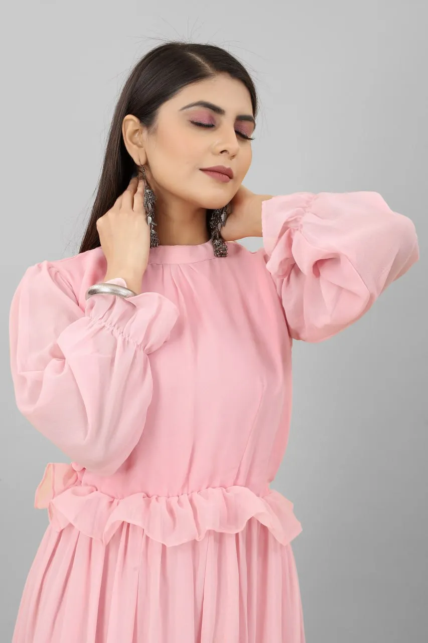 Amazing Pink Color Flowy Dress