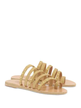 ANCIENT GREEK SANDALS Womens Beige Strappy Studded Woven Niki Round Toe Slip On Leather Slide Sandals Shoes