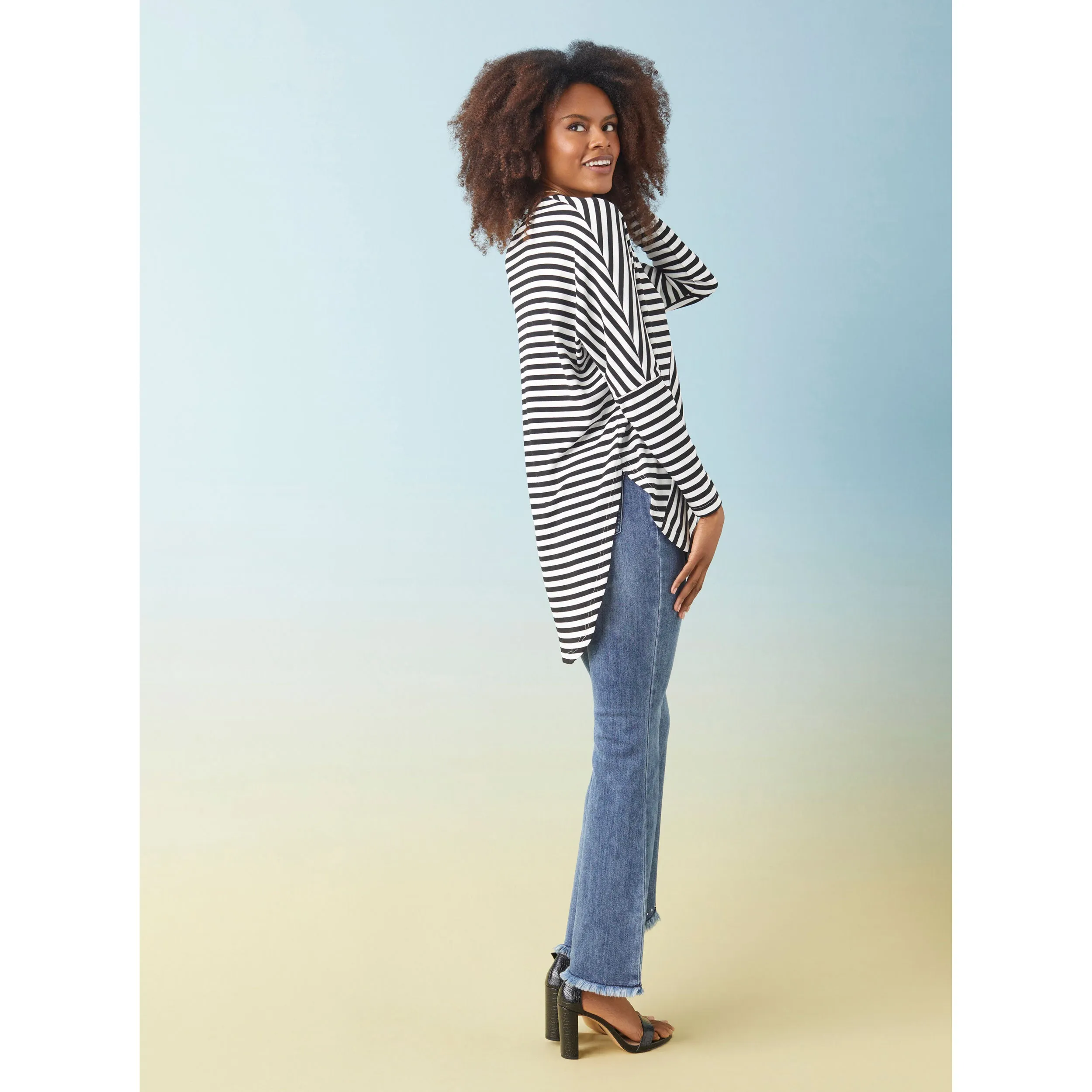 Bambu Soft Flare with Fringe Notched Bottom and Rhinestones - Dark Denim