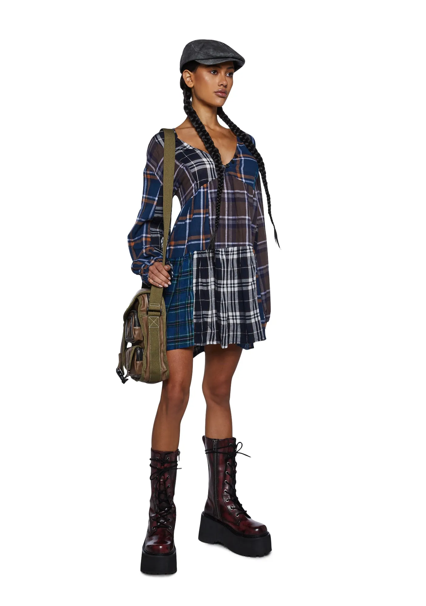 Better Together Plaid Mini Dress- Brown