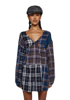 Better Together Plaid Mini Dress- Brown