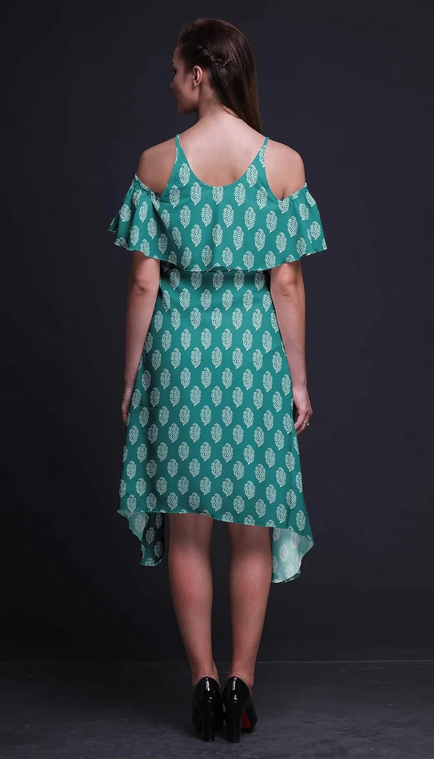 Bimba Butterfly Print Womens Chic Style Cold Shoulder Shift Dress Summer Tunic -Large
