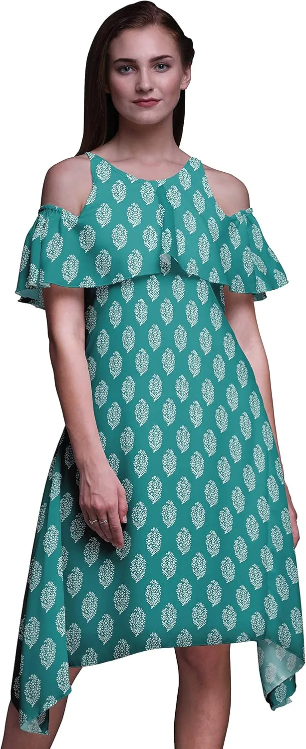 Bimba Butterfly Print Womens Chic Style Cold Shoulder Shift Dress Summer Tunic -Large