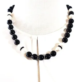 Black and White Glass Pearls Beaded Necklace