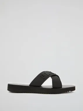 Black Logo Criss Cross Sandals