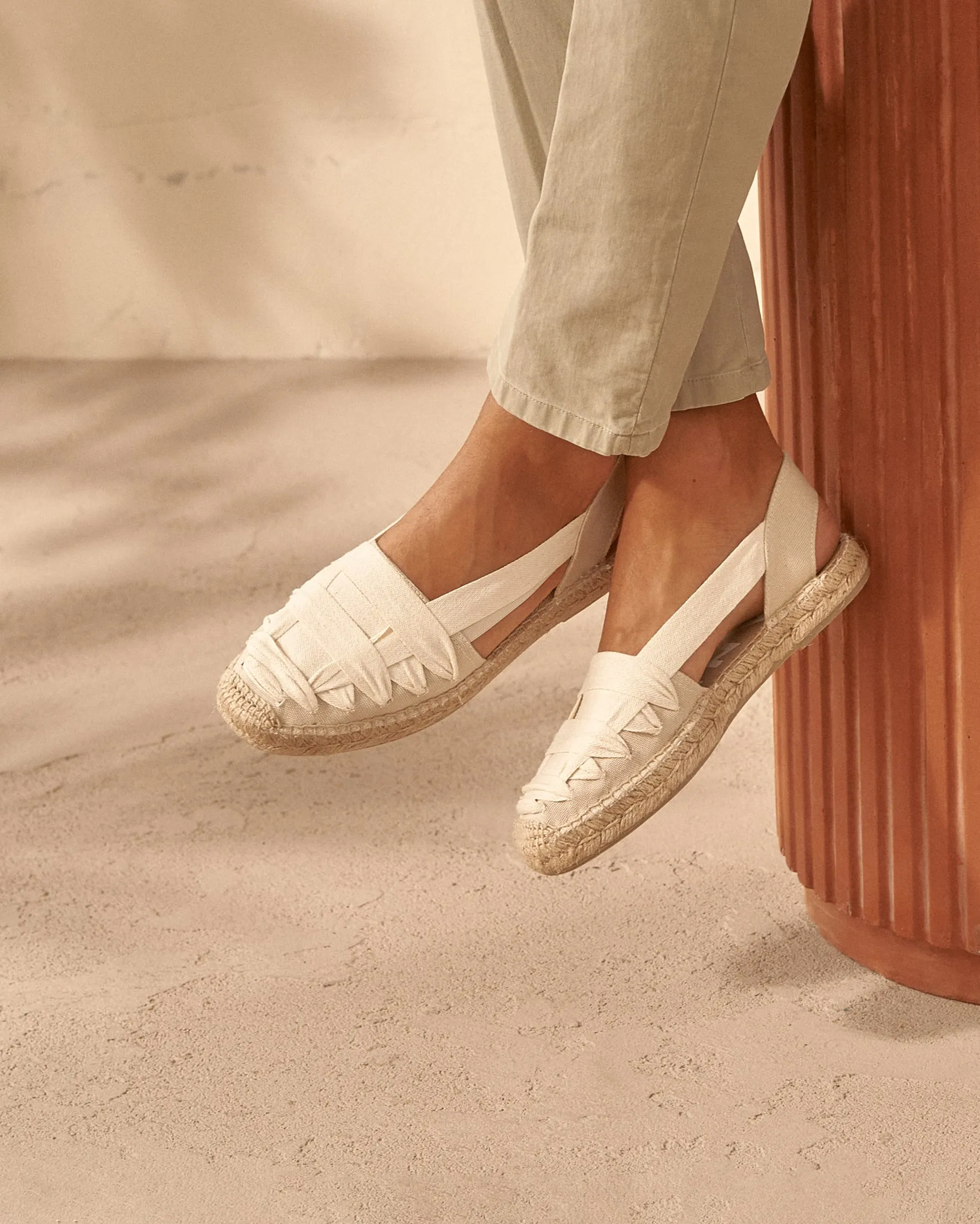 Canvas With Grosgrain|Open-Side Flat Espadrilles - Z35OM - Yucatán Natural And White