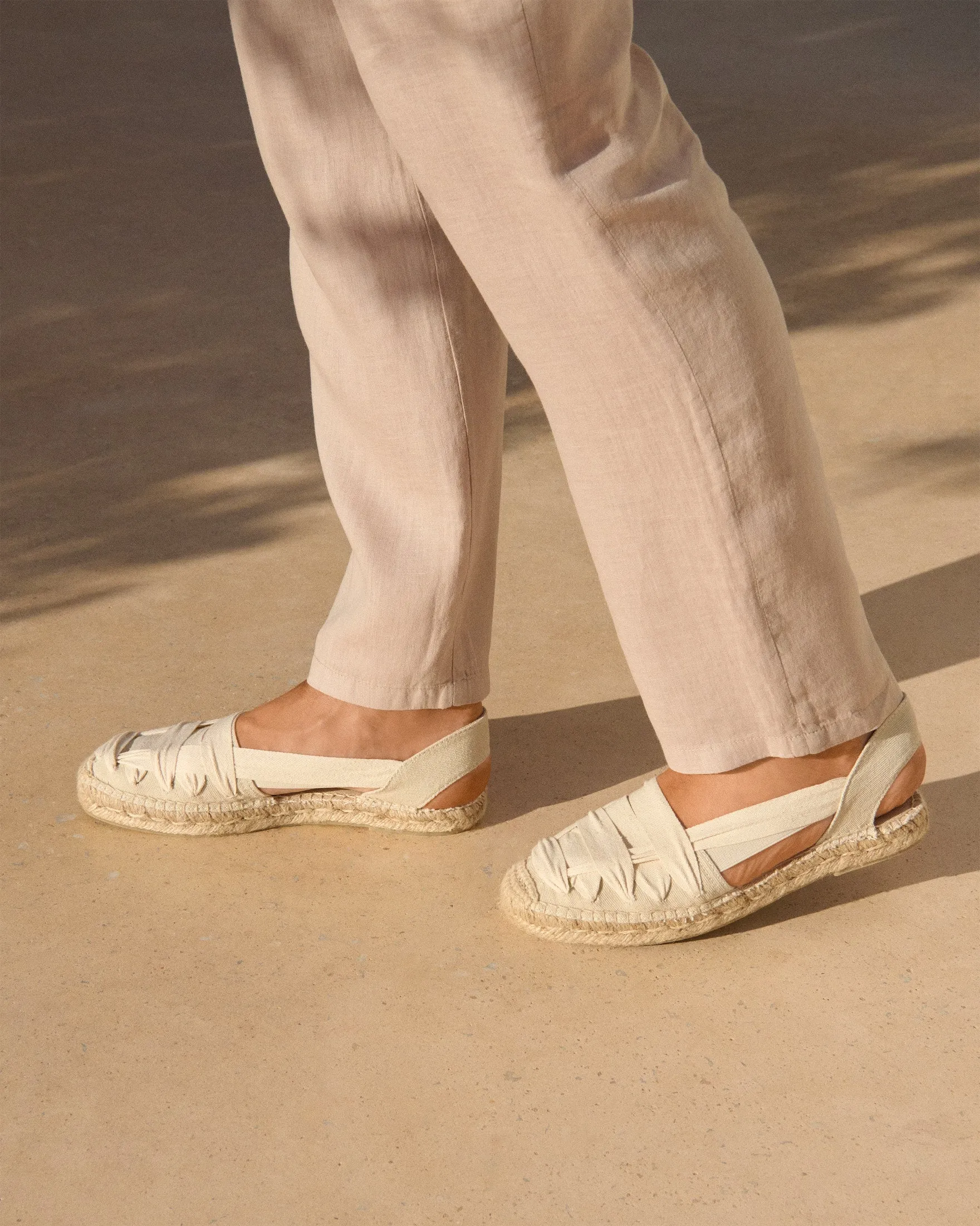 Canvas With Grosgrain|Open-Side Flat Espadrilles - Z35OM - Yucatán Natural And White