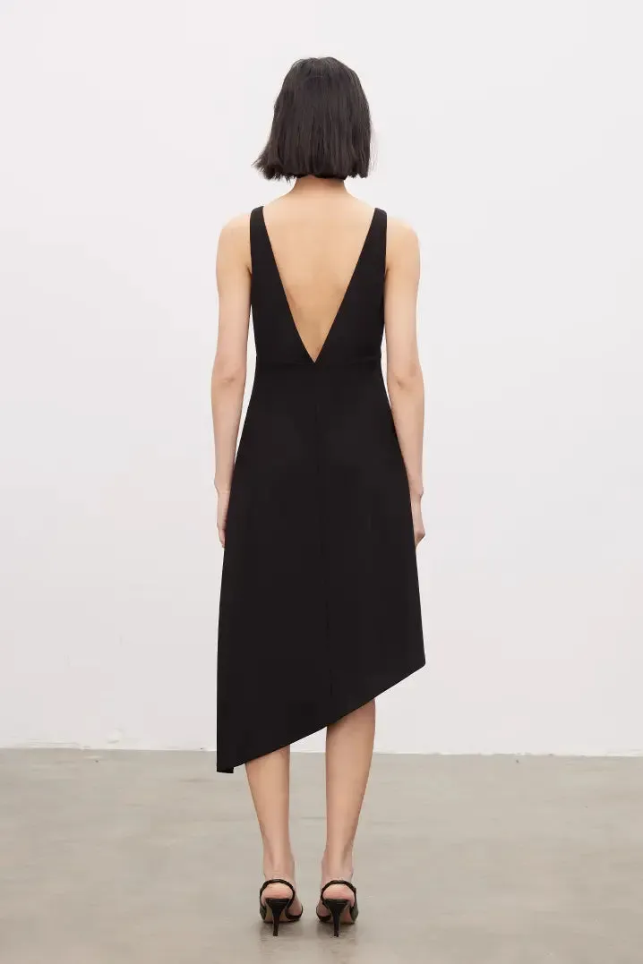 Chic Asymmetrical V-Neck Black Party Dress