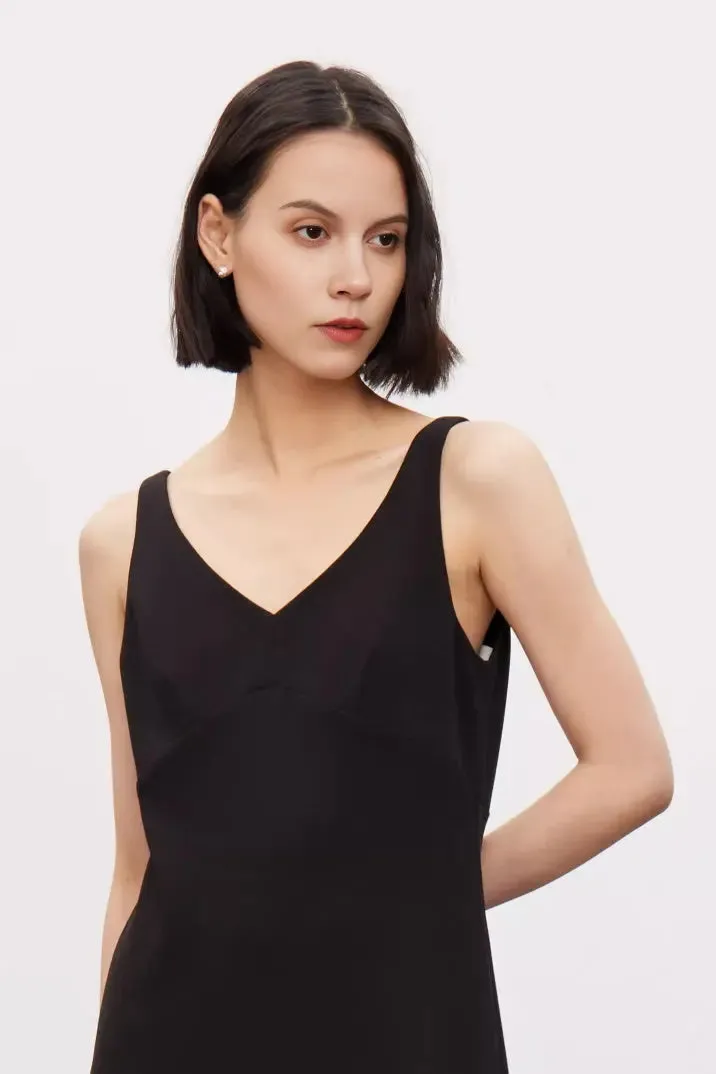 Chic Asymmetrical V-Neck Black Party Dress