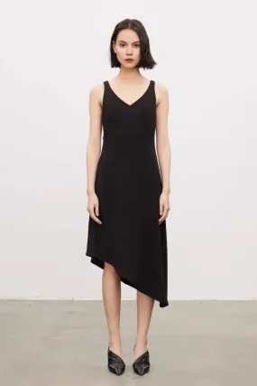 Chic Asymmetrical V-Neck Black Party Dress