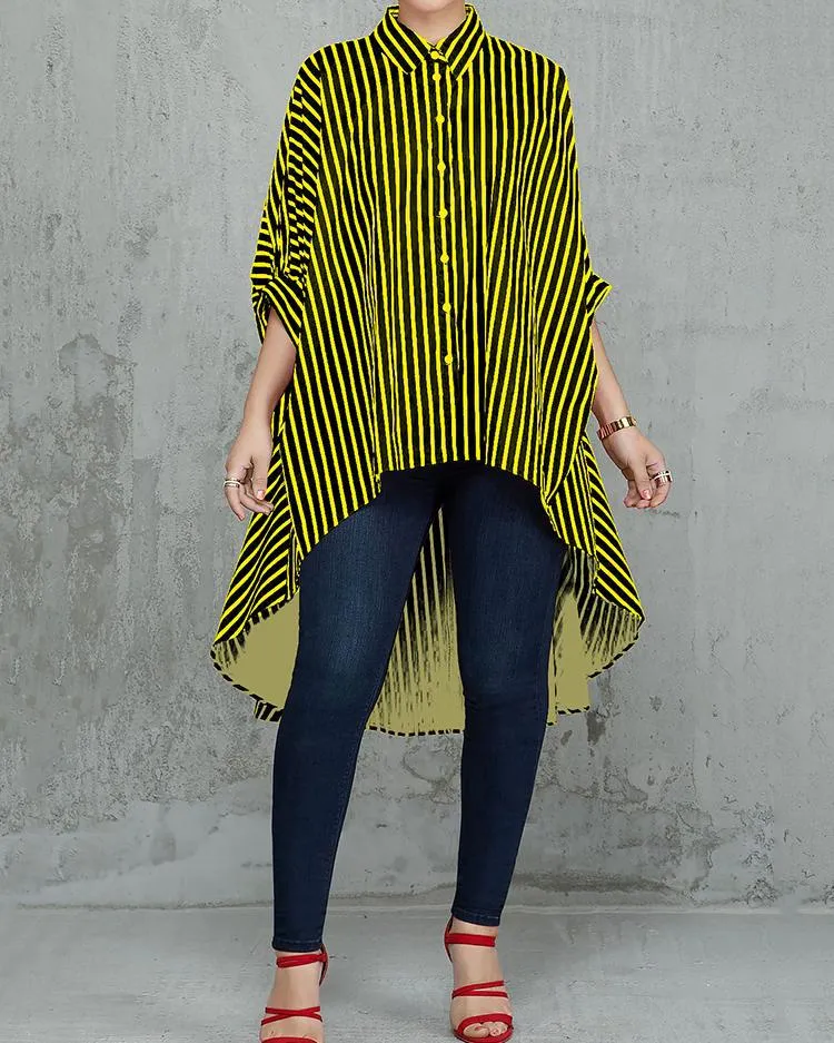 Classy Button Comfortable Versatile Loose Striped Shirt