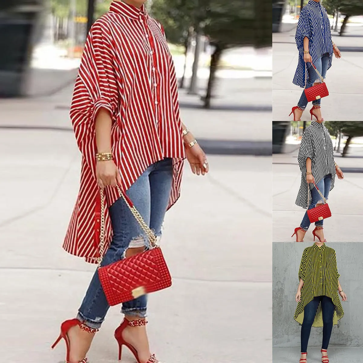 Classy Button Comfortable Versatile Loose Striped Shirt