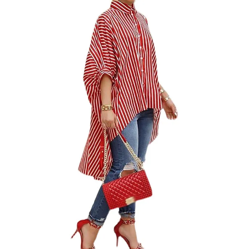 Classy Button Comfortable Versatile Loose Striped Shirt
