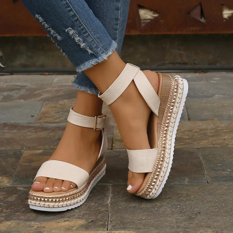 Dawn – Women's Hemp Wedge Sandals with Buckle Strap
