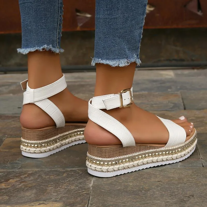 Dawn – Women's Hemp Wedge Sandals with Buckle Strap