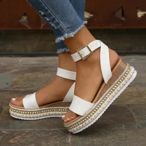 Dawn – Women's Hemp Wedge Sandals with Buckle Strap