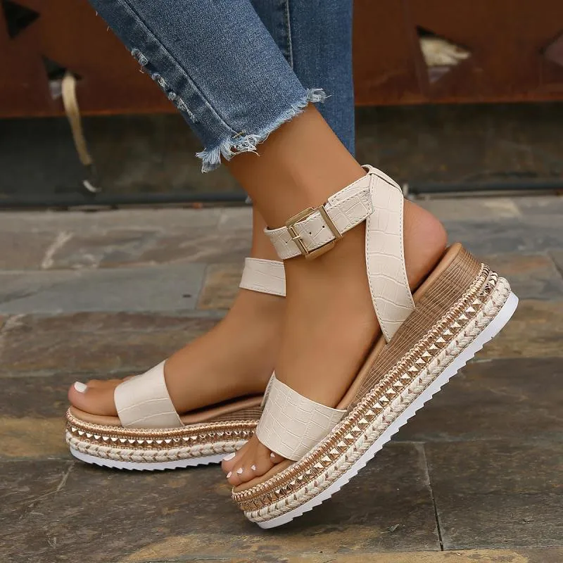 Dawn – Women's Hemp Wedge Sandals with Buckle Strap