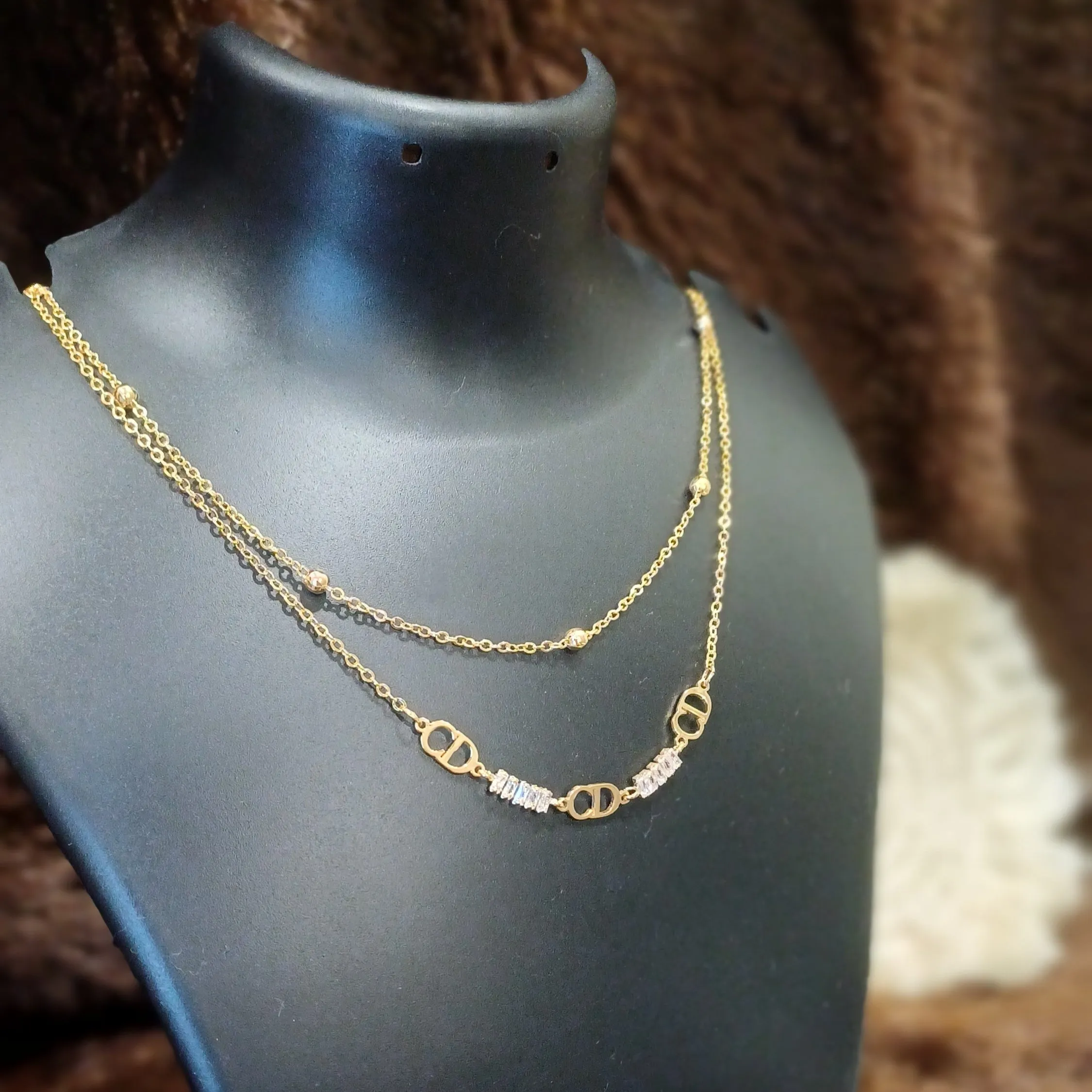 Double chained statement necklace_ American diamonds_ anti tarnish