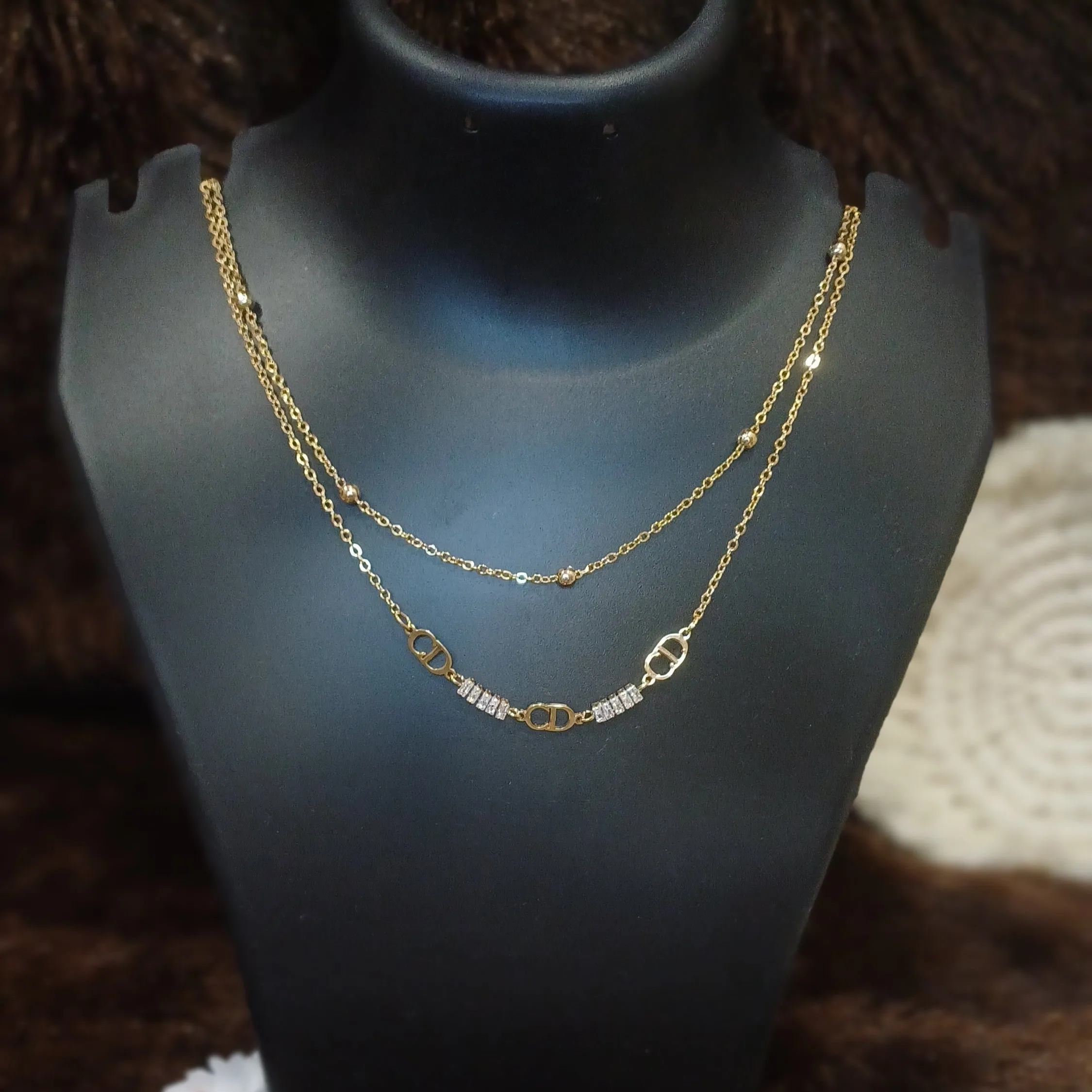 Double chained statement necklace_ American diamonds_ anti tarnish
