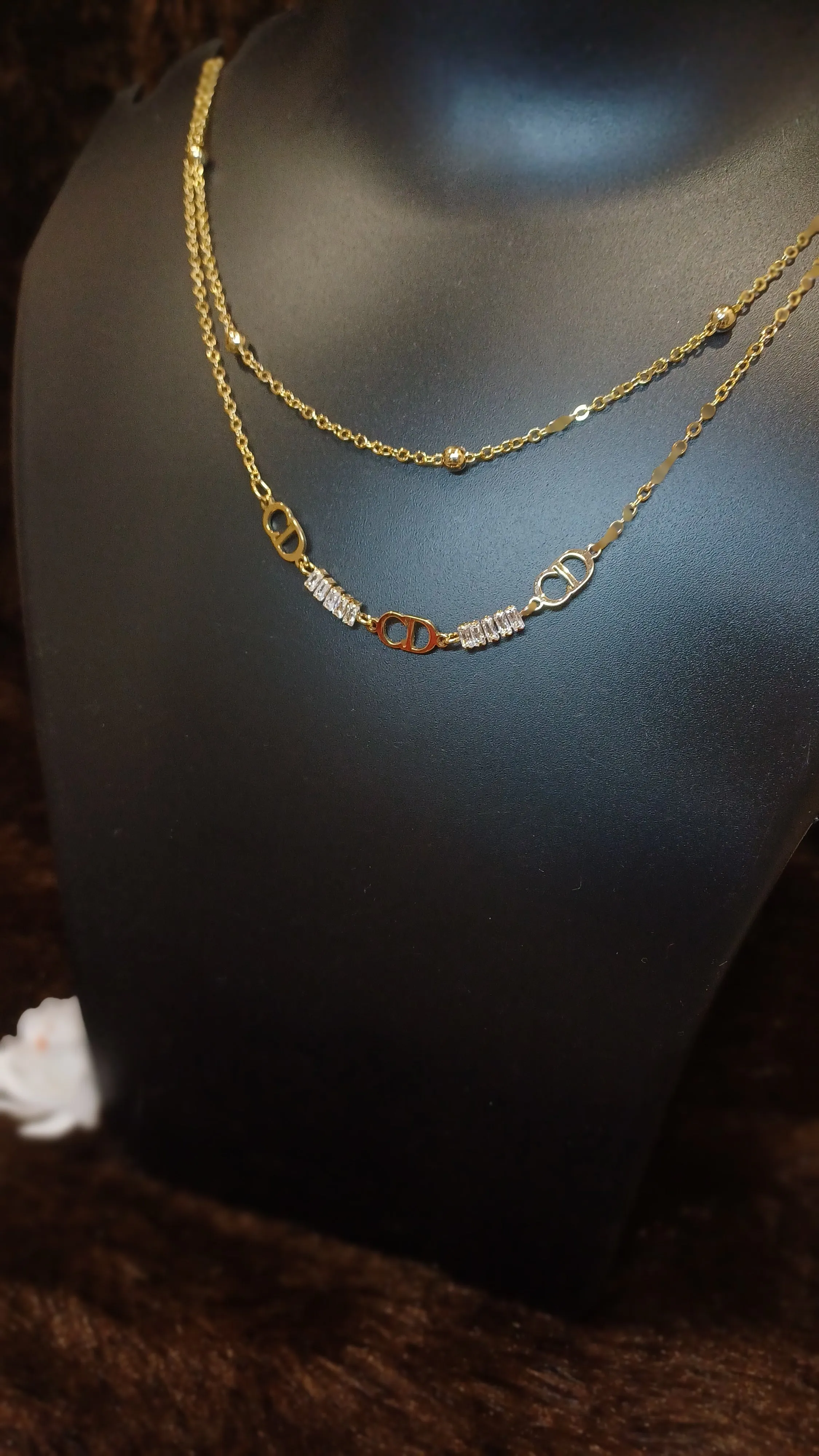 Double chained statement necklace_ American diamonds_ anti tarnish
