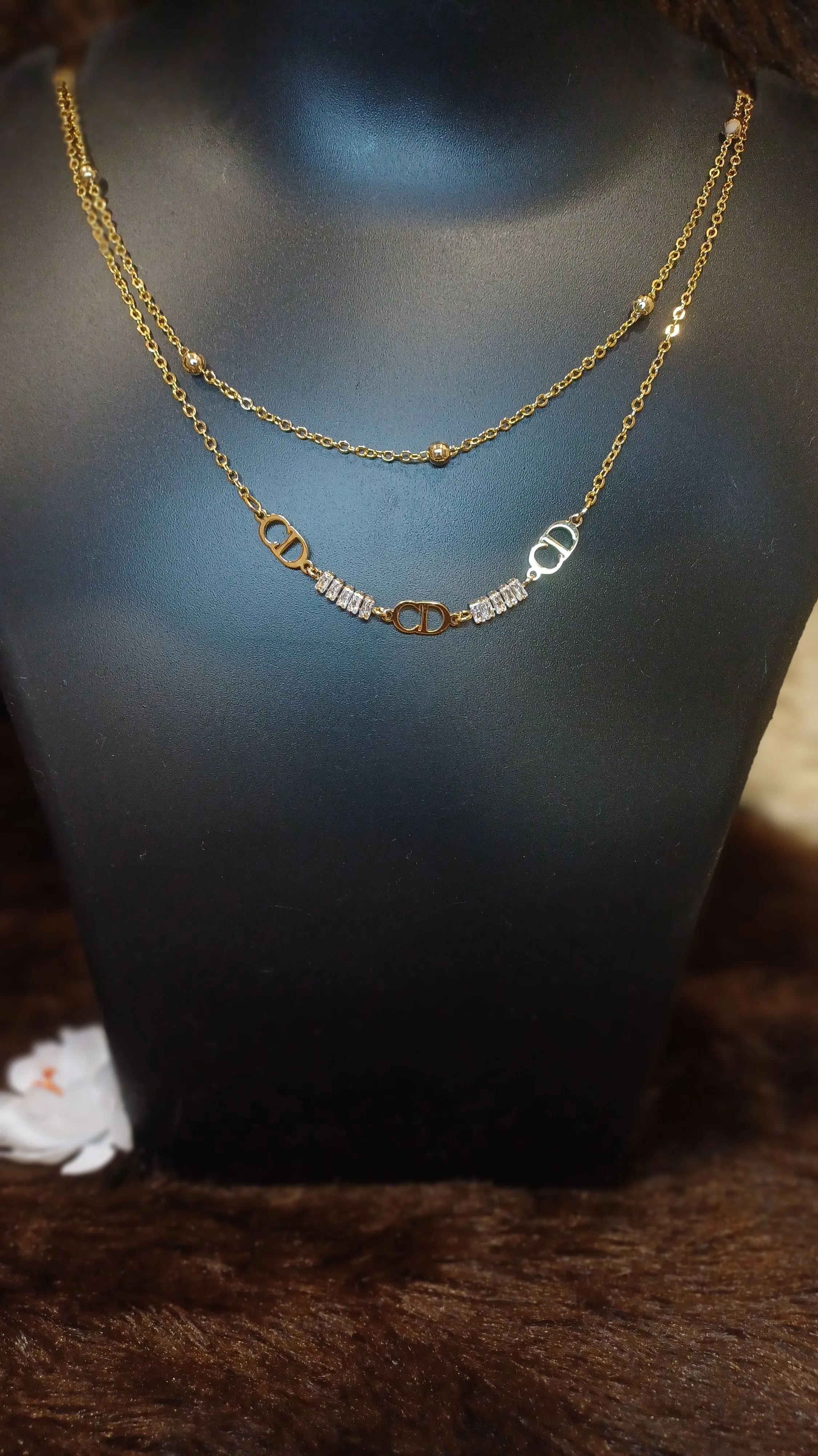 Double chained statement necklace_ American diamonds_ anti tarnish