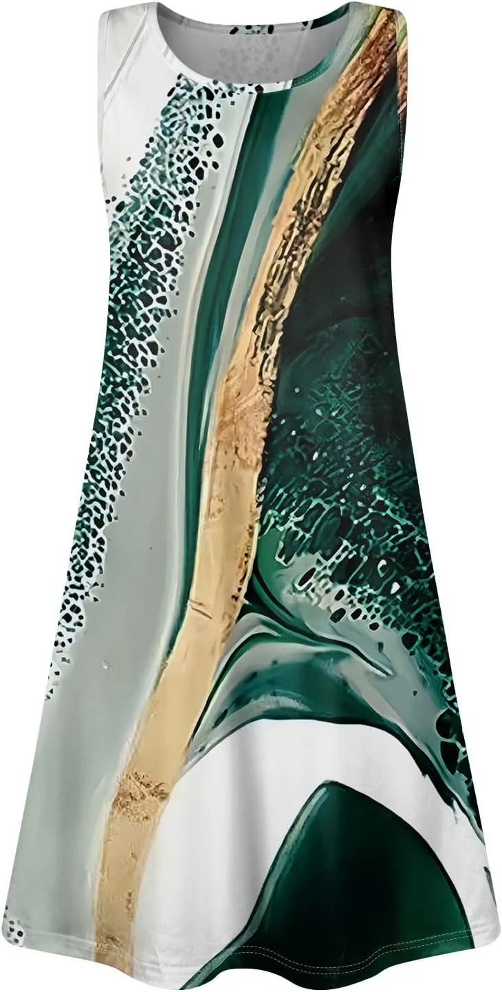 Dresses for Women Spring Tank Sundresses Sleeveless Short Dress Casual Fashion Summer Floral Flowy Dress with Pocket