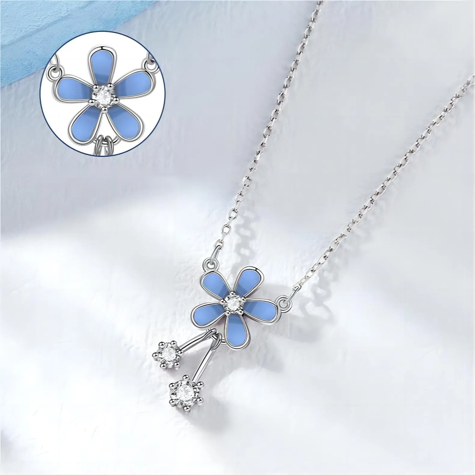 Elegant Blue Daisy Necklace