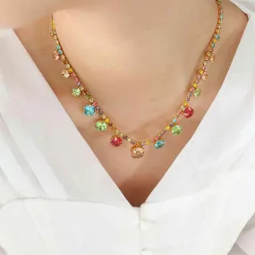 Elegant Crystal-Accent Titanium Steel Necklace