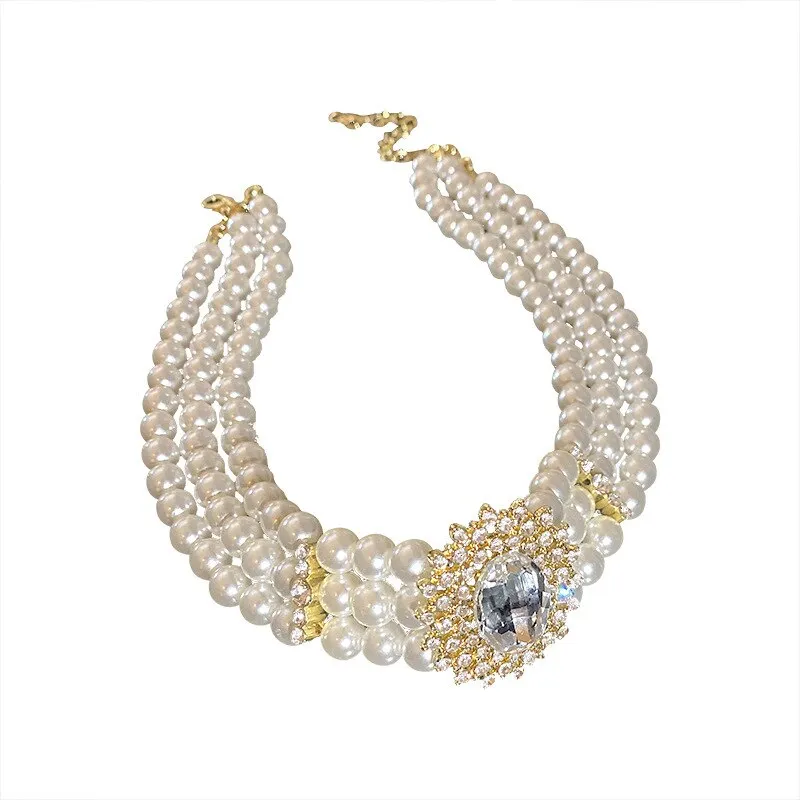 Elegant Crystal Simulated Pearl Choker Necklace