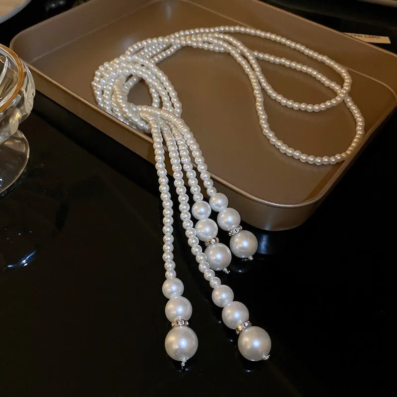 Elegant Crystal Simulated Pearl Choker Necklace