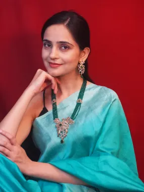 Elegant Gold Plated Floral Green Necklace and Earrings Set