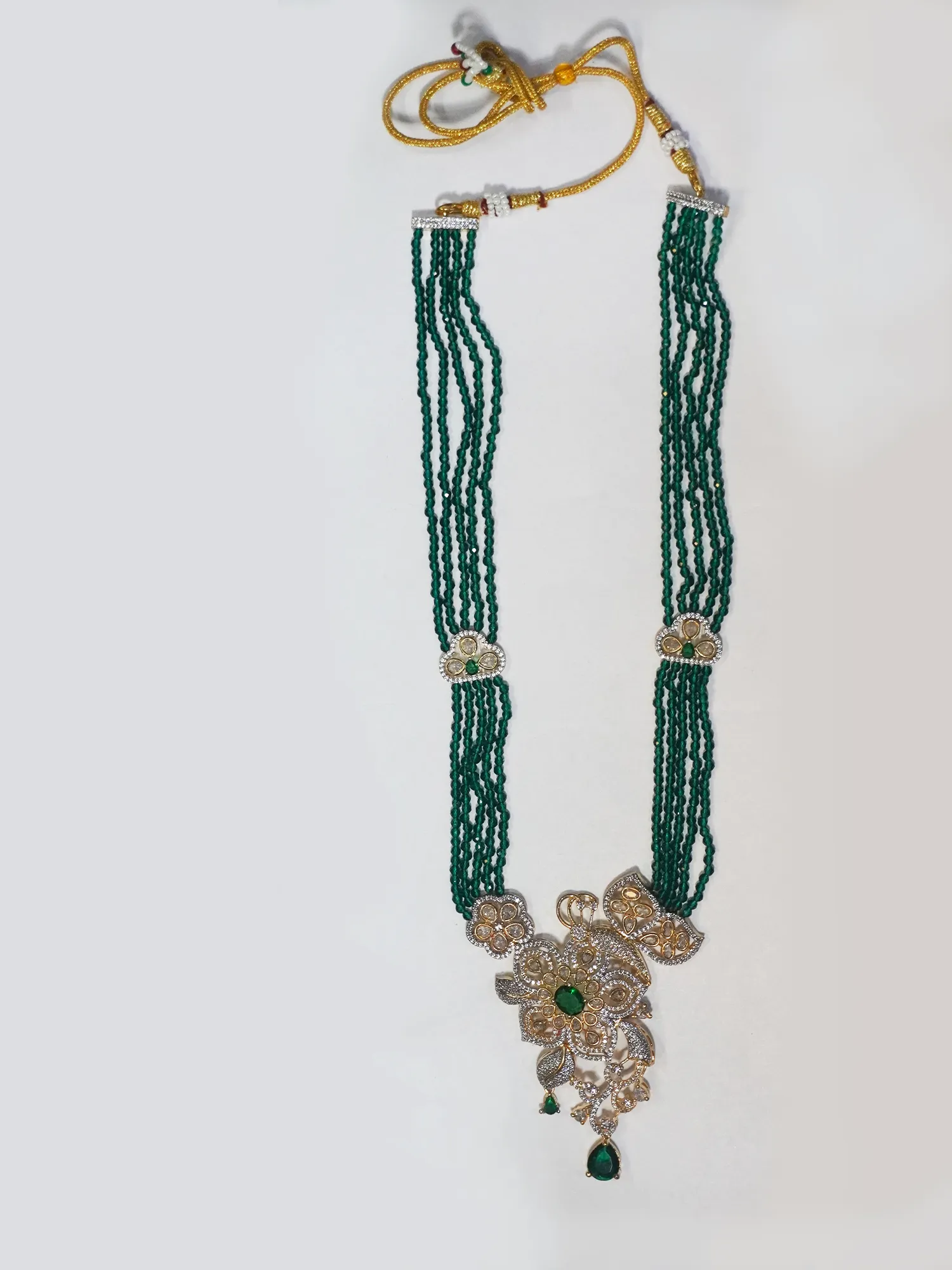 Elegant Gold Plated Floral Green Necklace and Earrings Set