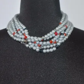 Elegant Gray Multi Strand Glass Pearls Necklace
