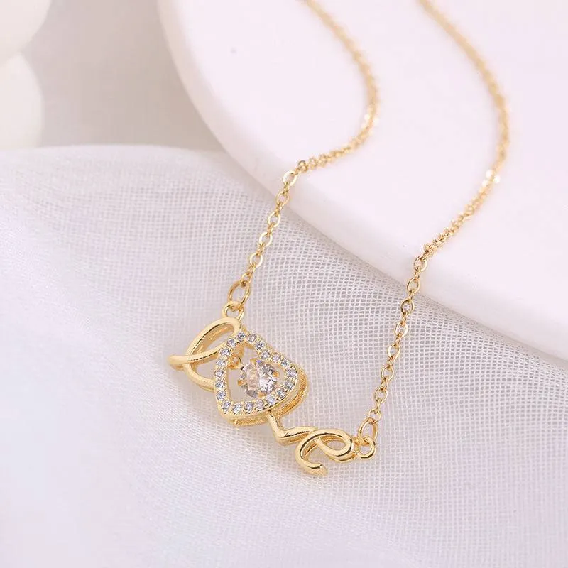 Elegant "Love" Heart Pendant Necklace – Titanium Steel Clavicle Chain