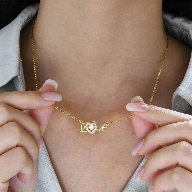 Elegant "Love" Heart Pendant Necklace – Titanium Steel Clavicle Chain