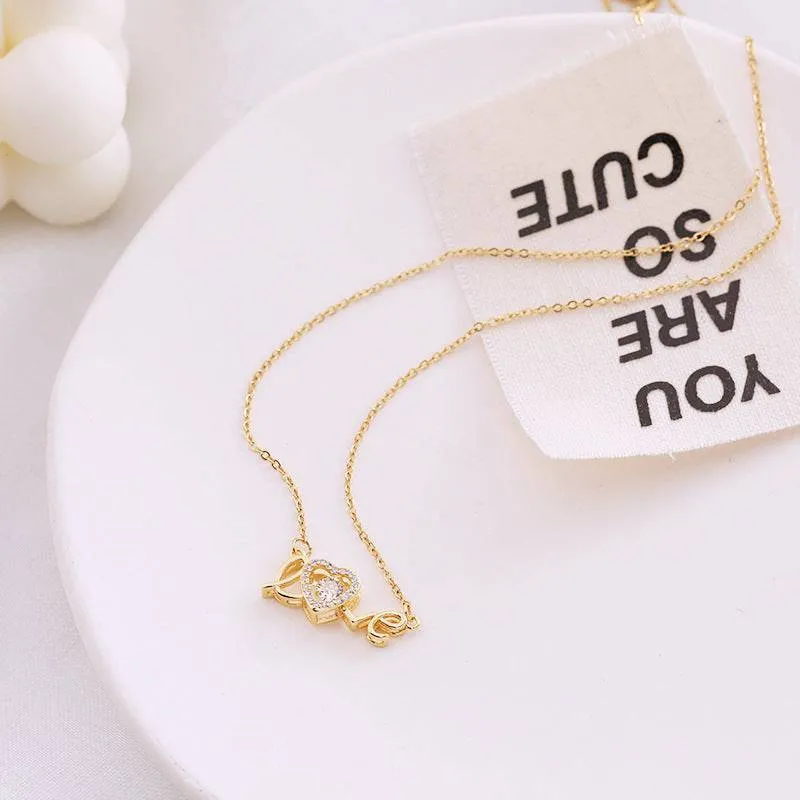 Elegant "Love" Heart Pendant Necklace – Titanium Steel Clavicle Chain