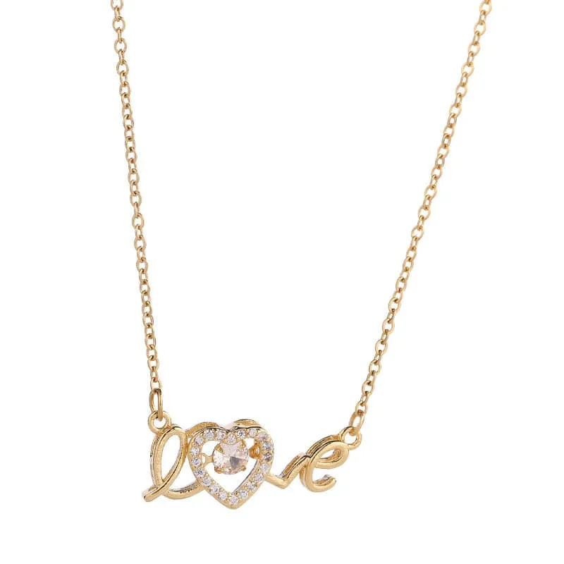 Elegant "Love" Heart Pendant Necklace – Titanium Steel Clavicle Chain
