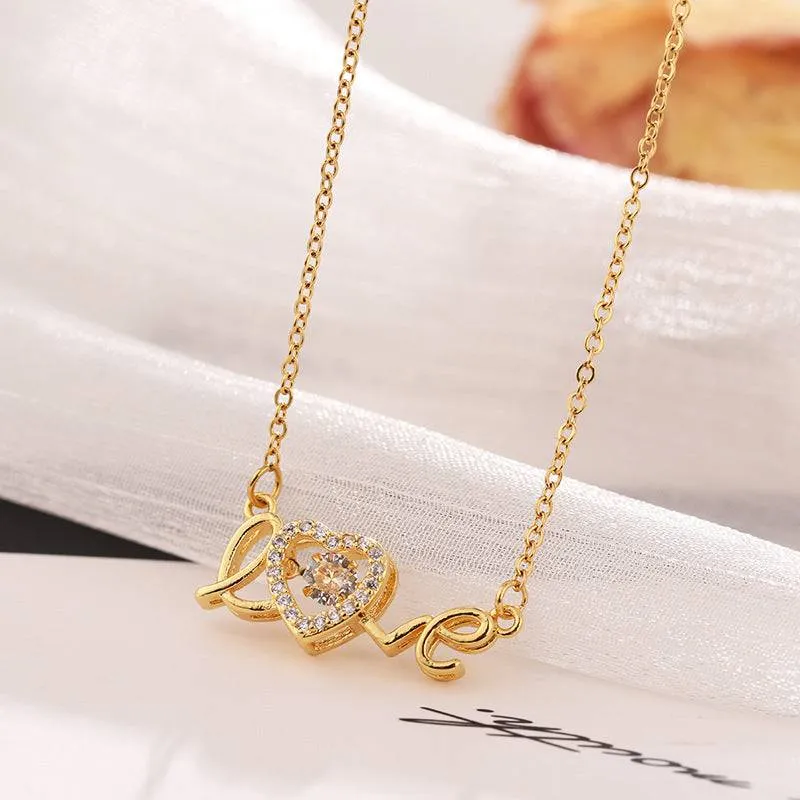 Elegant "Love" Heart Pendant Necklace – Titanium Steel Clavicle Chain