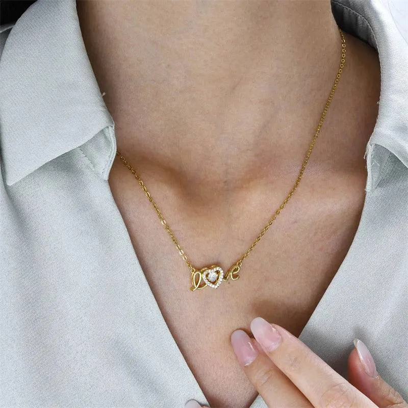 Elegant "Love" Heart Pendant Necklace – Titanium Steel Clavicle Chain