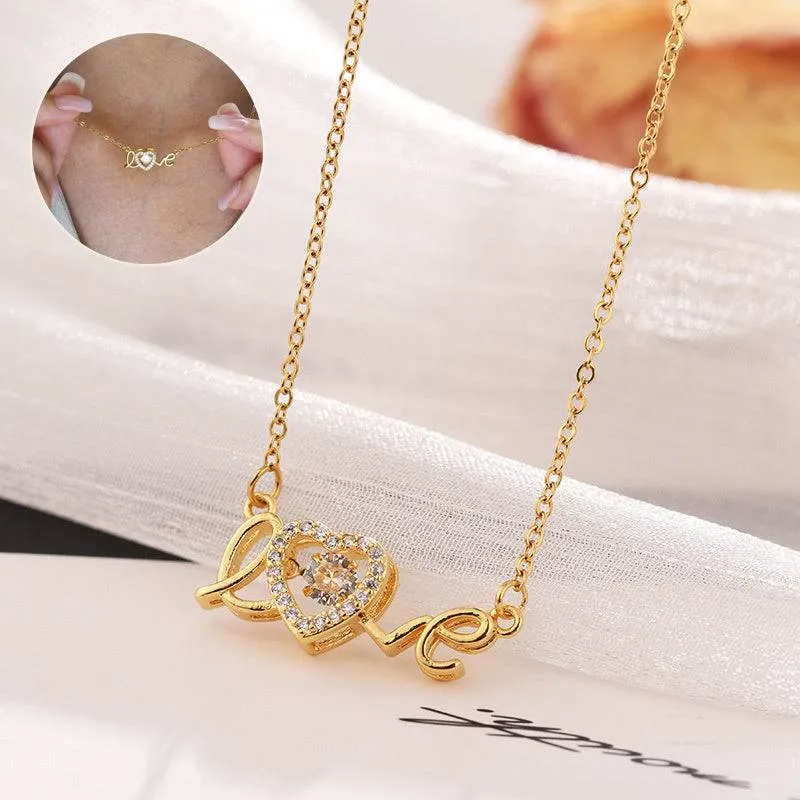 Elegant "Love" Heart Pendant Necklace – Titanium Steel Clavicle Chain