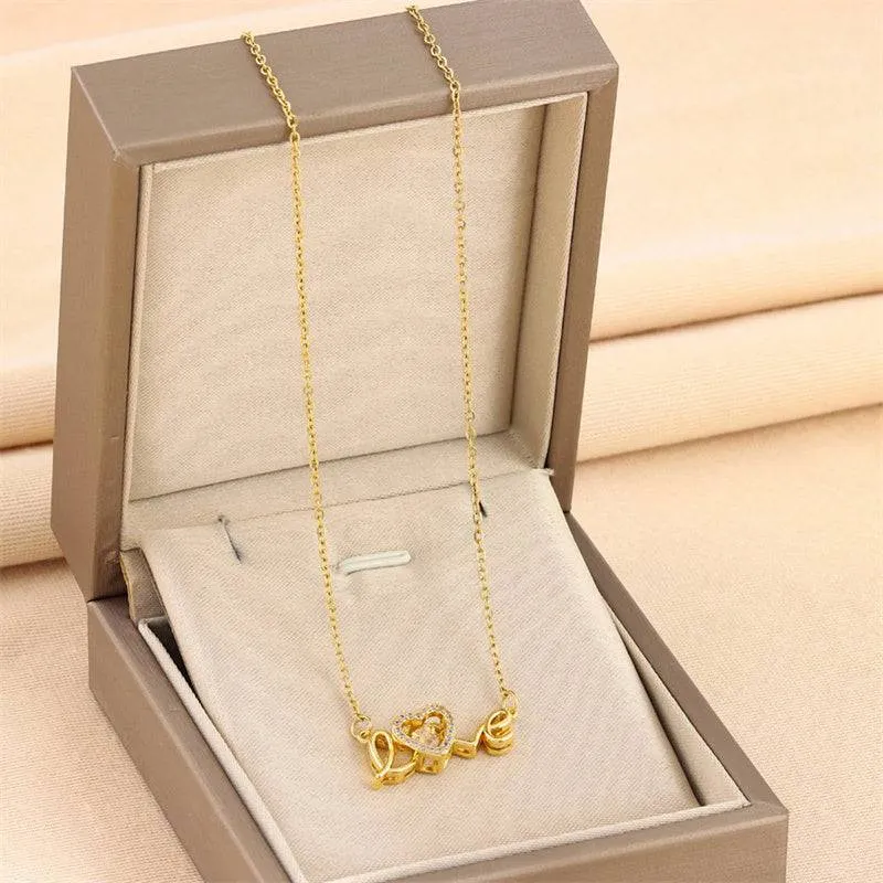 Elegant "Love" Heart Pendant Necklace – Titanium Steel Clavicle Chain