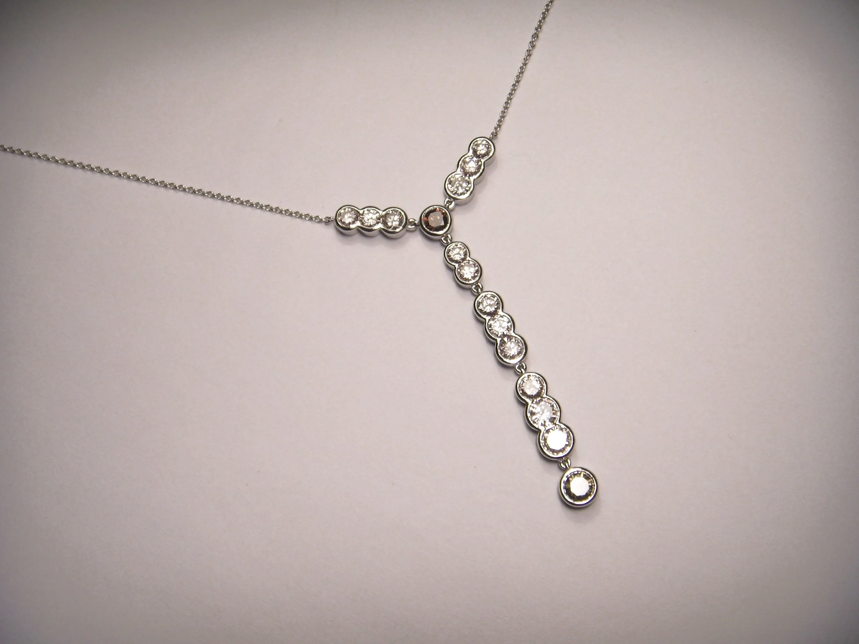 Exquisite 18K White Gold Fancy Color Brown Diamond Drop Necklace