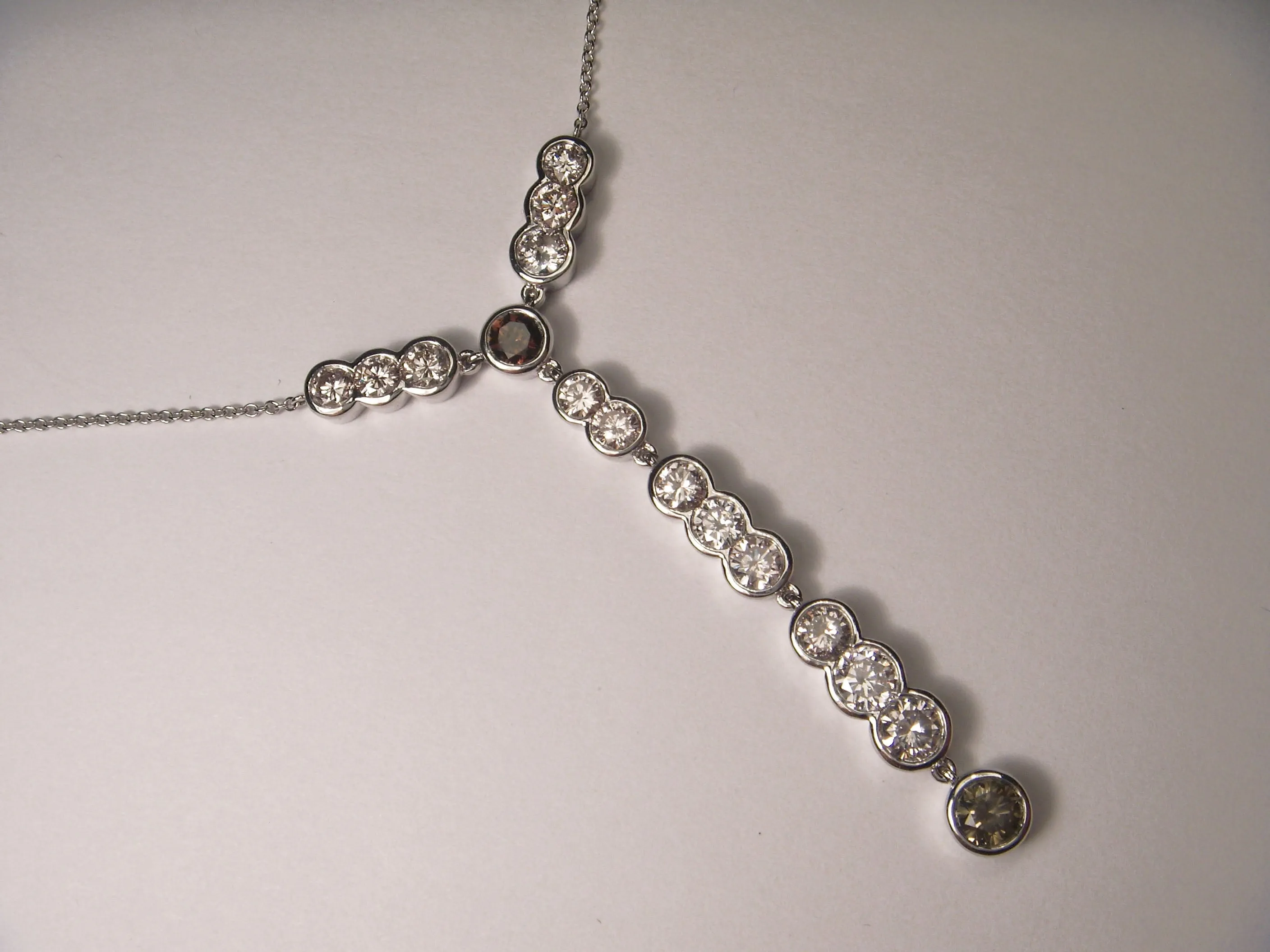 Exquisite 18K White Gold Fancy Color Brown Diamond Drop Necklace
