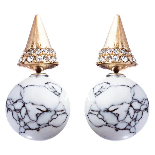Fancy Jewelry Crystal Rhinestone Polished Cone Shape Design Earrings E865 White