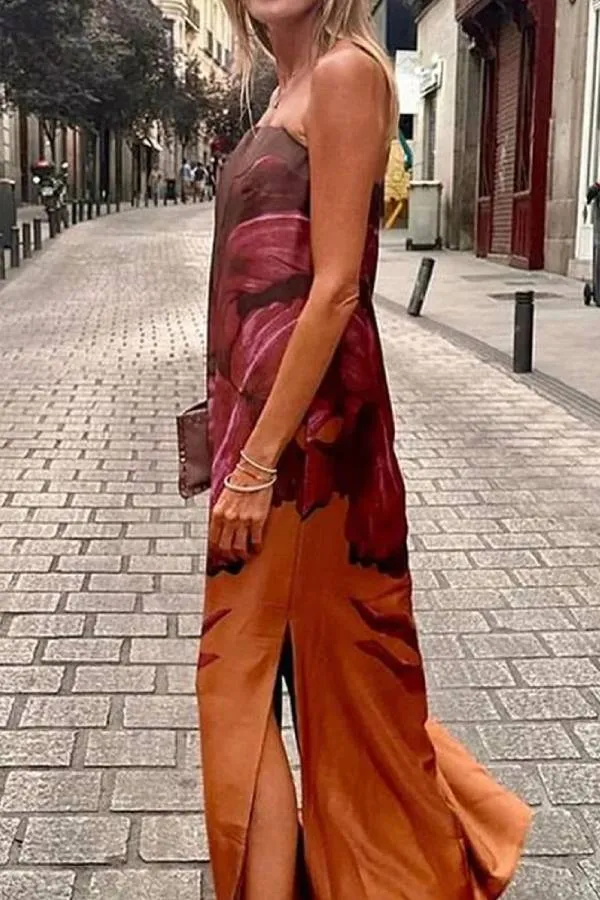 Fashion Strapless Printed Dress